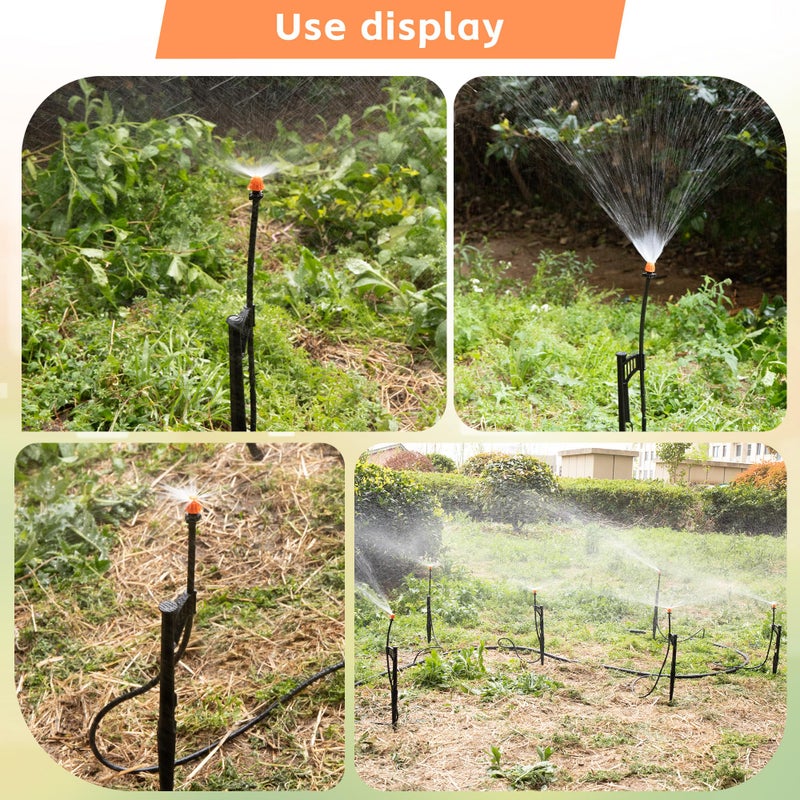 FULAIERGD 20 Sets 180 Degree Irrigation Sprinkler Heads with Stake Drip Micro Spray Emitters with 1/4"" Irrigation Tubing on Riser Stake Micro Spray Sprinkler Stake Assembly for Garden Watering System - Image 5